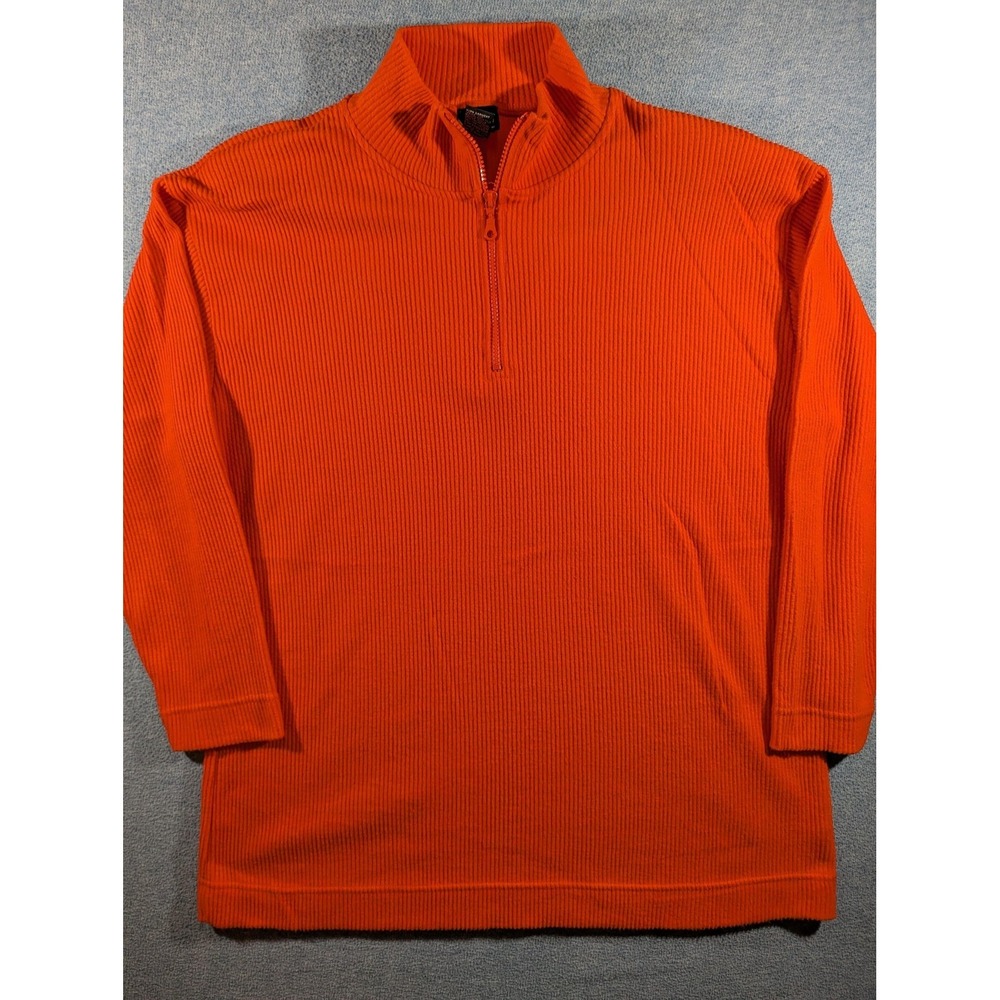 New York & Company Sweater Womens Large Orange Ribbed Quarter Zip Mock Neck